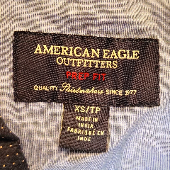 American Eagle Prep Fit Navy Dot Button Down Shirt - Picture 7 of 8